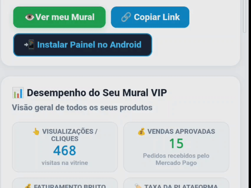 Painel administrativo do Mural VIP